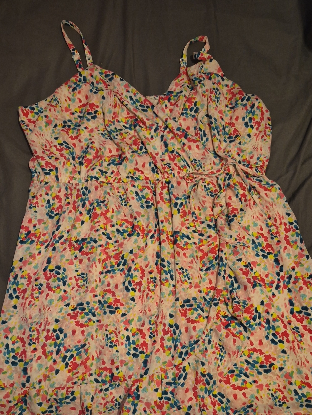 torrid White Multicolor Confetti Print Faux Wrap Dress Romper